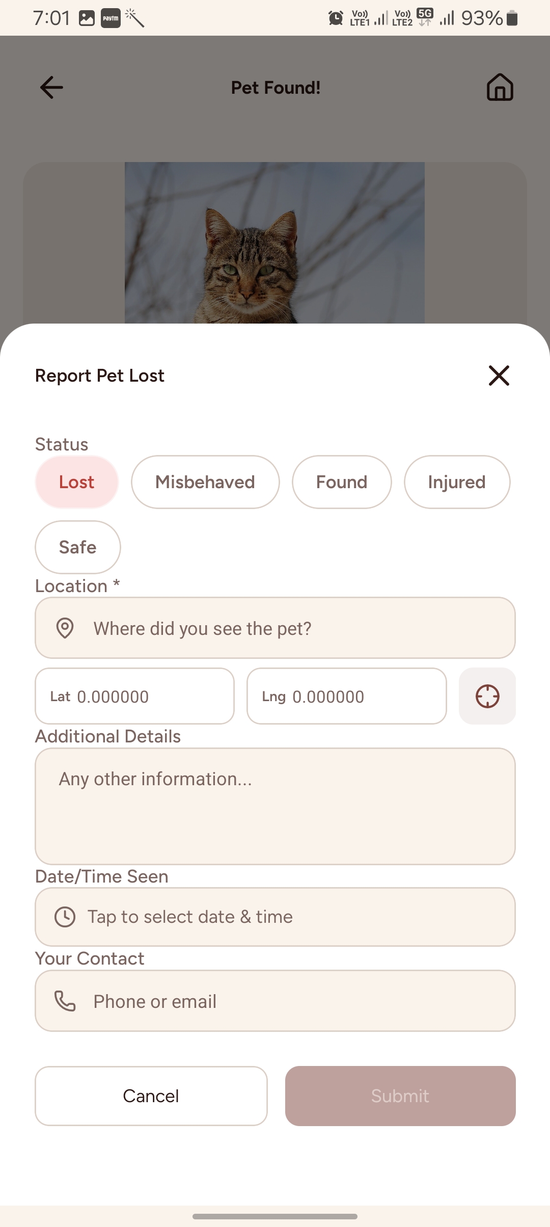Report Lost Pet